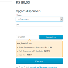 Consulta Fretes na Página do Produto